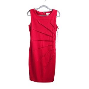 Calvin Klein Red Sleeveless Pleated Sheath Starburst Dress CD5C1B4P Size 4 NEW